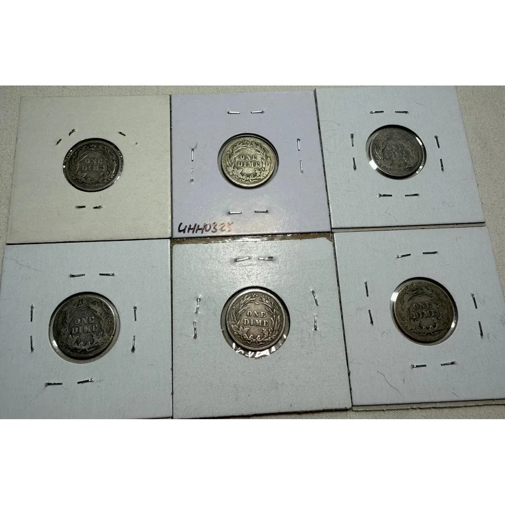 6pc Barber Dime Lot 1898 1908 1910 1911 1912-P 1914 US Silver Coins 90% Silver